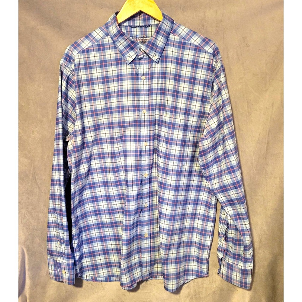 Vineyard Vines On-The-Go Performance Men's Plaid Button Down Shirt XL Blue Pink